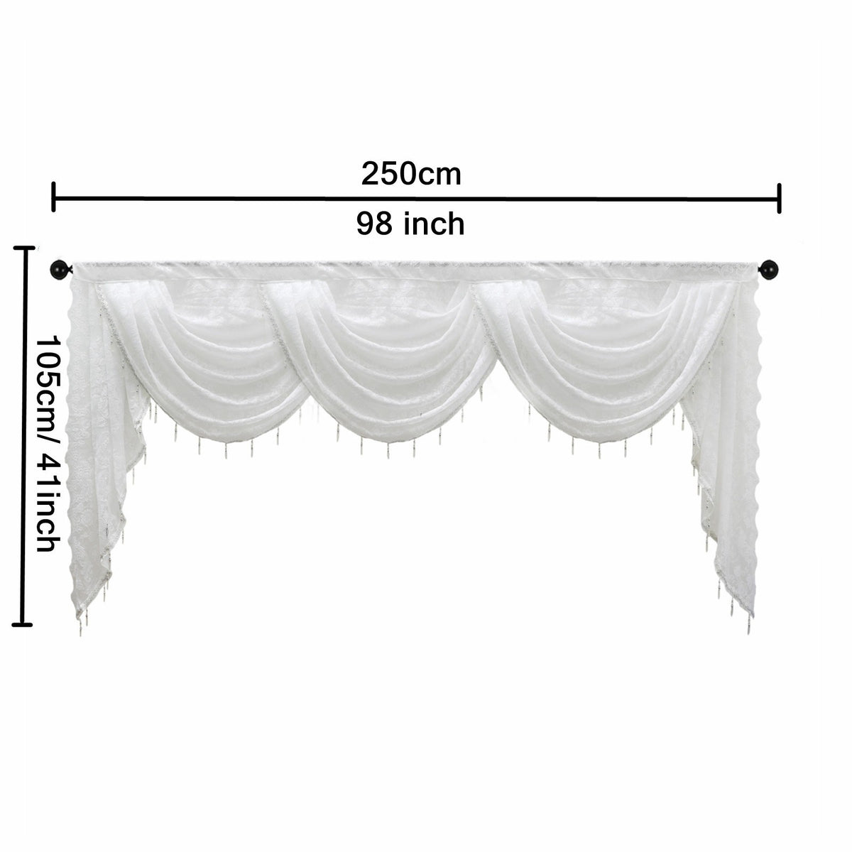 Swag for Windows Waterfall Valance Curtains Beaded Sheer Voile Drapes for Home