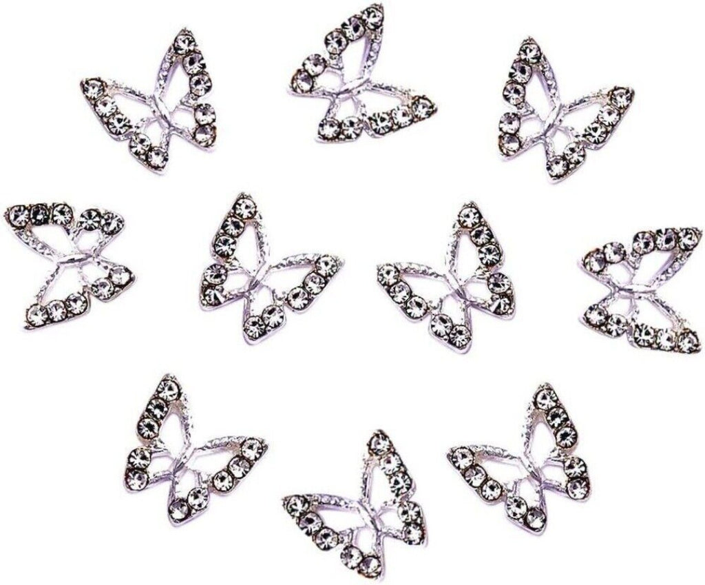 10pcs 3D Alloy Butterfly Nail Charms, Butterfly Nail Gems Nail Rhinestones Shiny