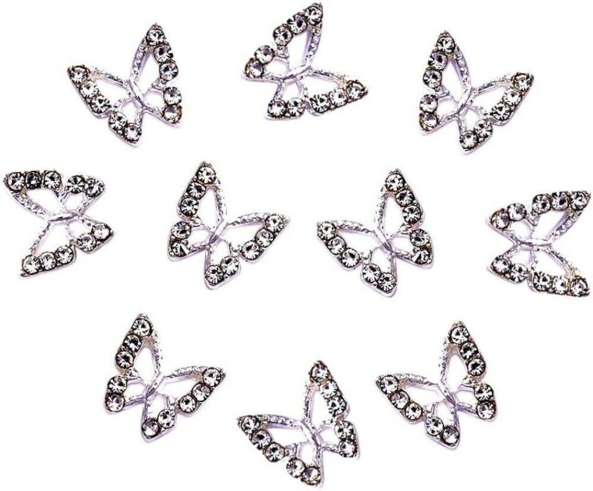 10pcs 3D Alloy Butterfly Nail Charms, Butterfly Nail Gems Nail Rhinestones Shiny