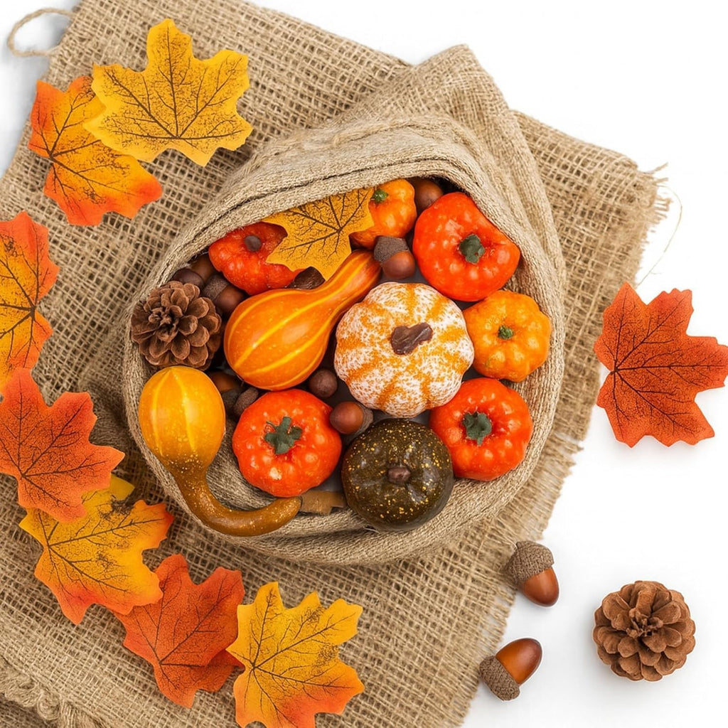 50Pcs Autumn Decorations Artificial Halloween Pumpkins Fake Mini  Maple Leaves