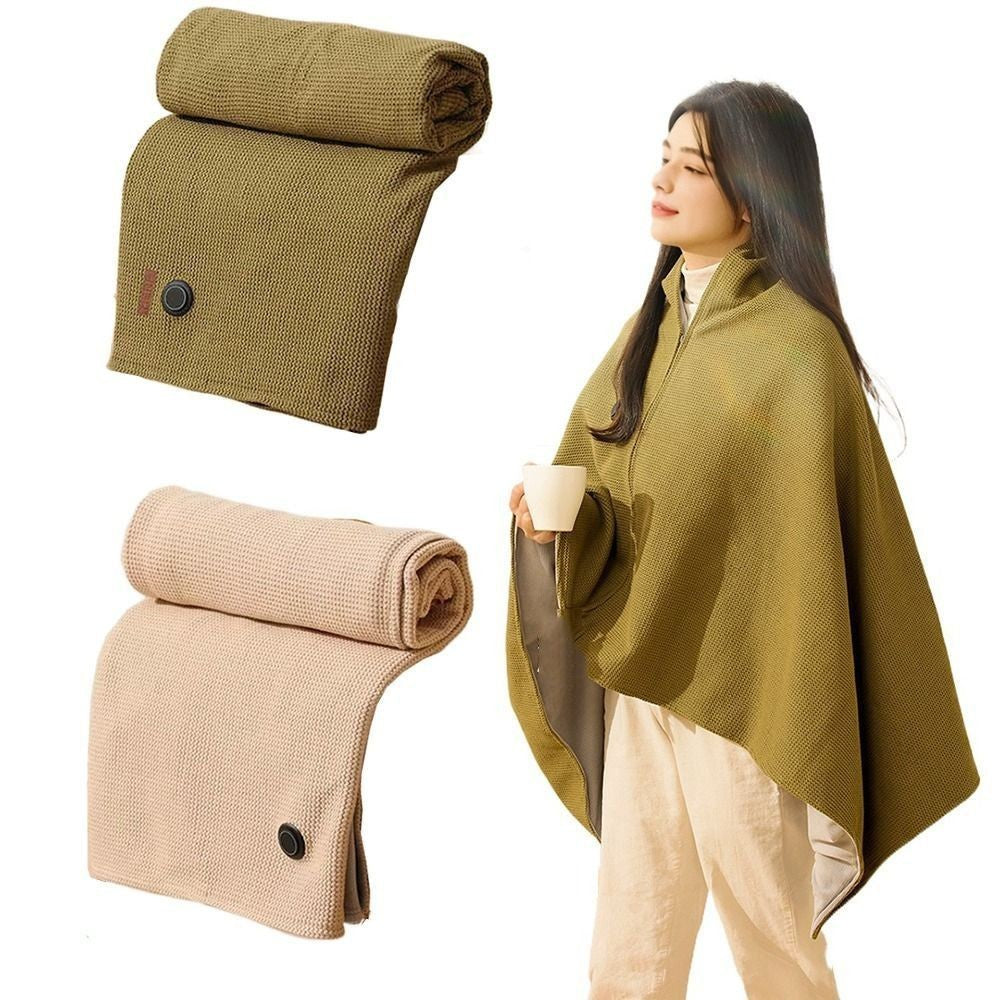 USB Heated Shawl Blanket Wearable Electric Heating Blanket with Zipper Closure