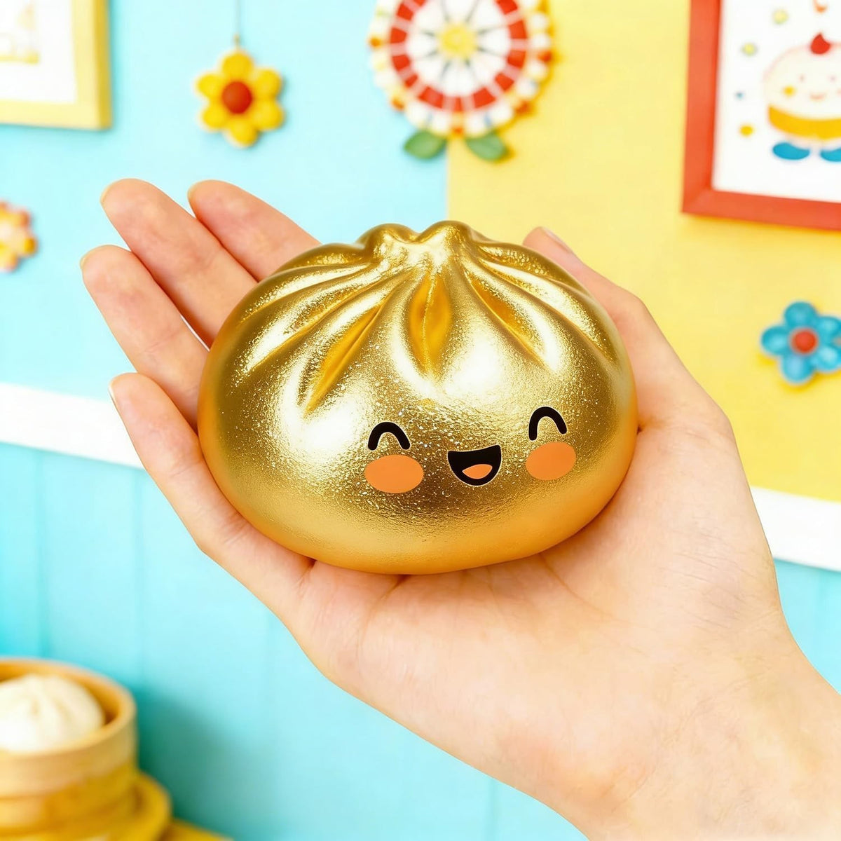 Glitter Dumpling Squishy Toy Stress Relief Fidget Soft Calming Gold