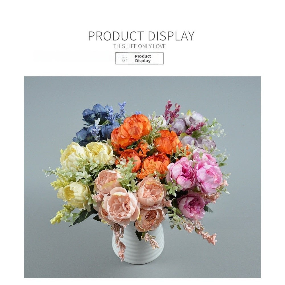 Handheld 5 Head Silk Peony Bridal Bouquet for Wedding Event and Home Decoration