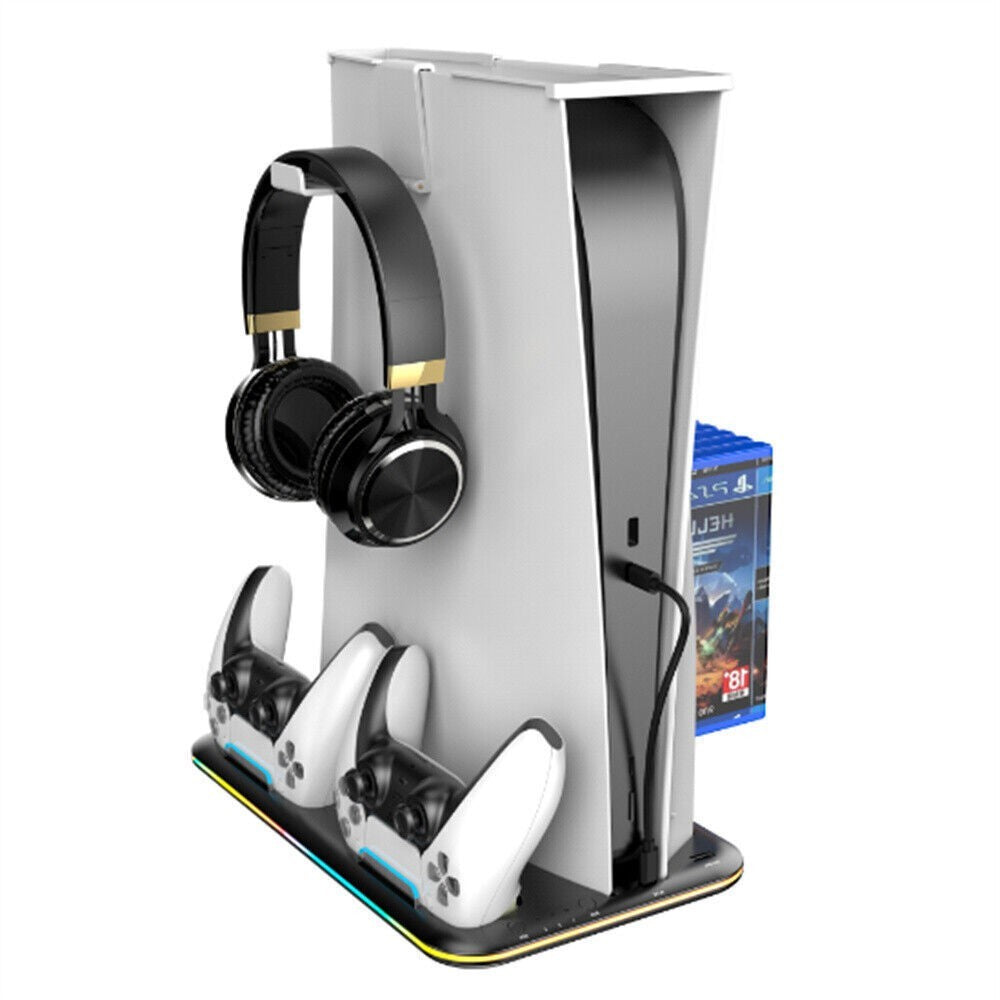 Dual Controller Charging Dock + Cooling Fan Stand RGB Light For PS5 Accessories