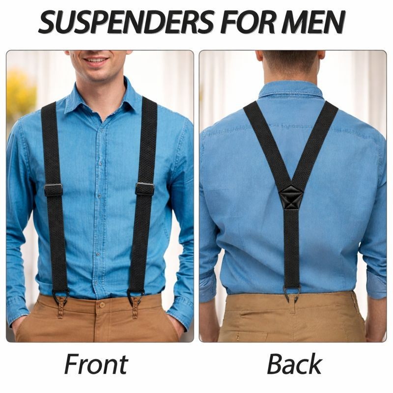 Heavy Duty Elastic Y-Back Suspenders for Men Hidden 3 Snap Loop Work Braces UK