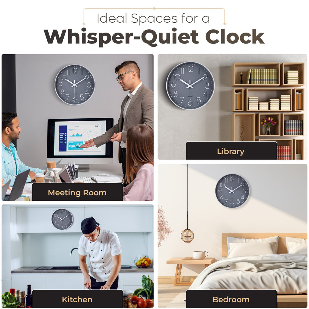 Wall Clock Silent Non Ticking Clock for Living Room Bedroom Kitchen Office UK