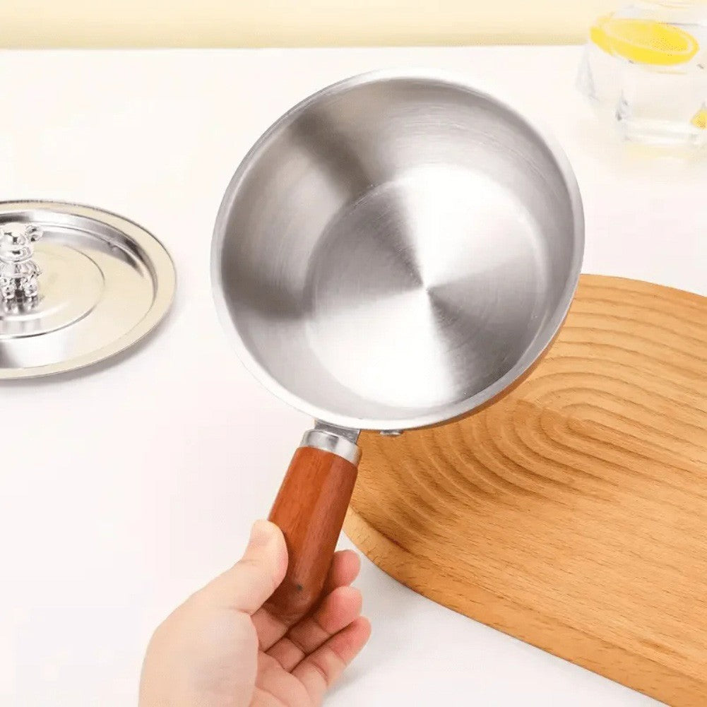 Heat Resistant Wooden Handle Stainless Steel Pot for Boiling Eggs and Milk