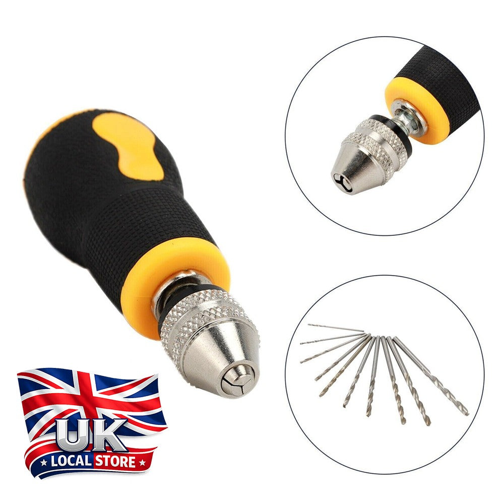 Tiny Handheld Manual Drill with 10pcs Precision Bits Ideal for Jewelry Making*