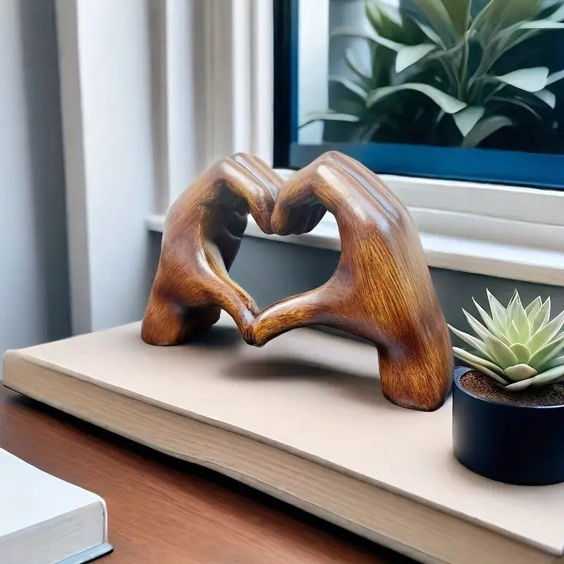 Love Heart Hand Gesture Statue, Resin Ornament for Desktop Bookshelf Home Decor