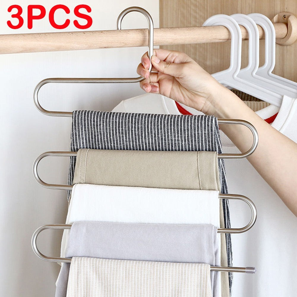 3X Space Saver Clothes Pants Trouser Hanger Multi Layer Storage Closet Organizer