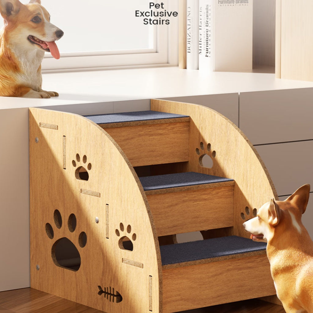 2/3 Steps Pet Ramp Wooden Dog Cat Steps Stairs Non-slip Safety Ladder For Sofa