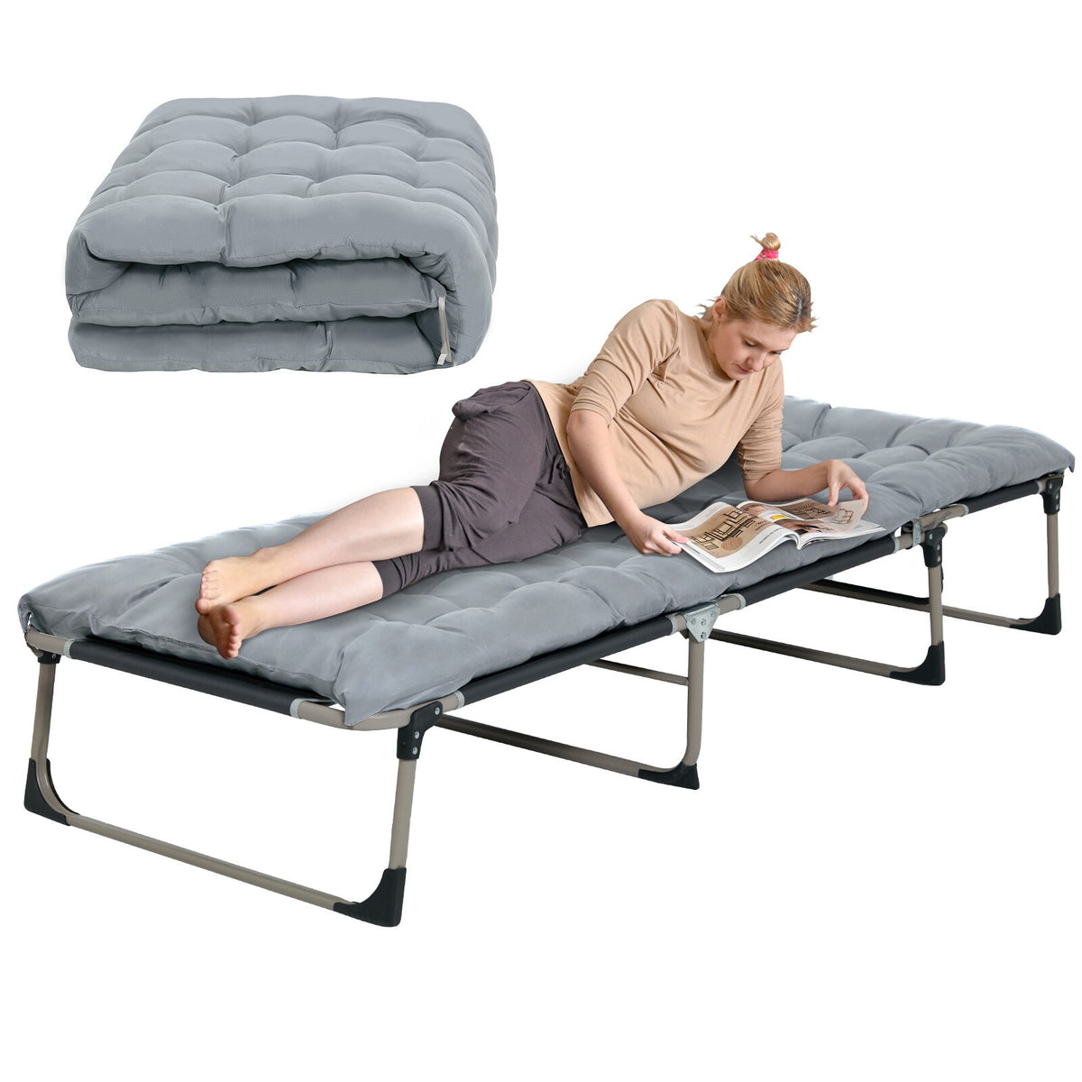 Reclining Sun Lounger Garden Folding Chair Bed Recliner Beach Camping with mat