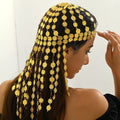 Golden Arabic headpiece W/multiple layers of tassels hollowed out hair accessory