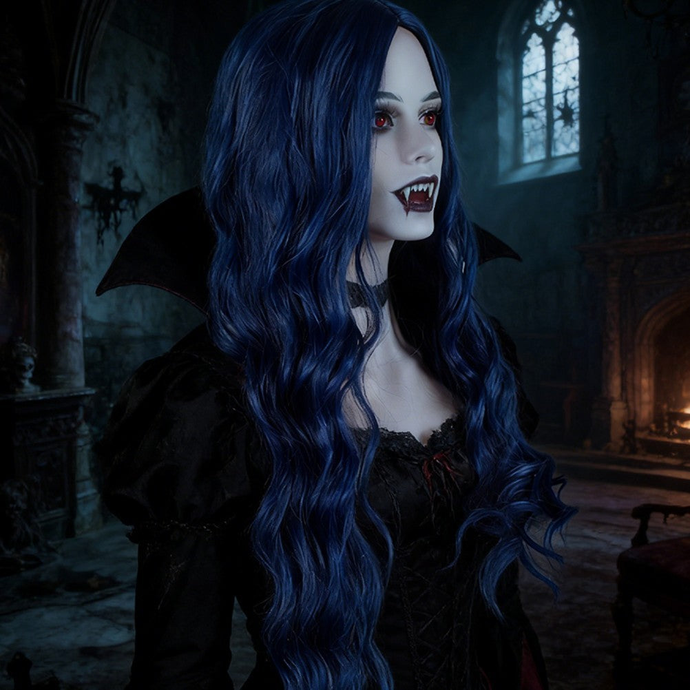 Long Wavy Wigs Halloween Blue Hairpiece Beautiful Women's Periwig Natural Wig