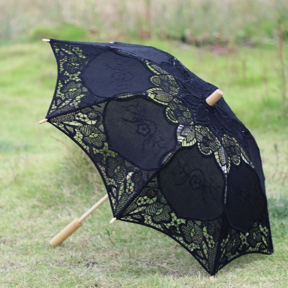 Wooden Handle Prop Umbrella Hollowed Parasol Umbrella  Women