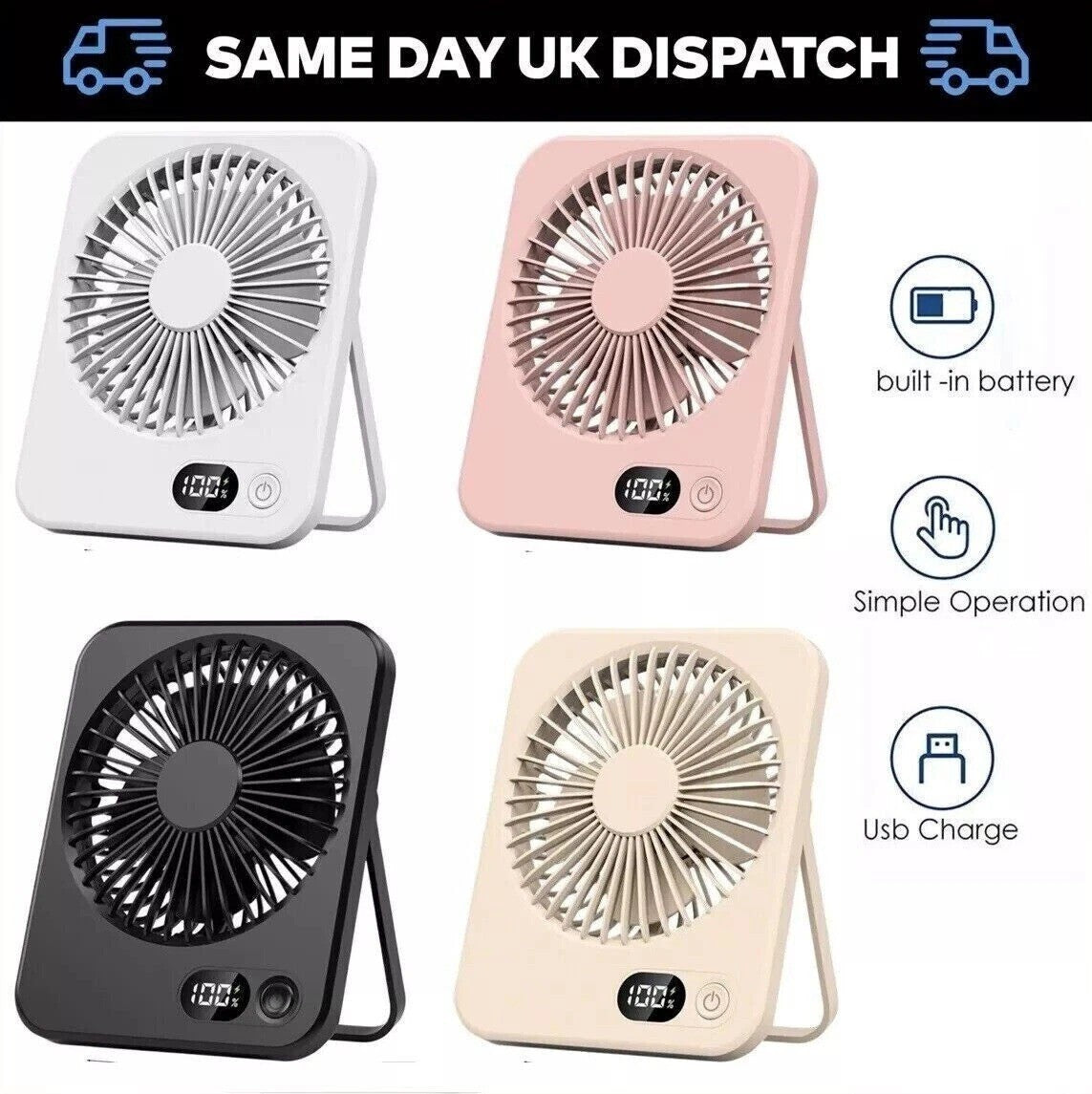 Portable Small Mini Turbo FAN Rechargeable Desk Fan Quiet 5 Speed Table Cooling