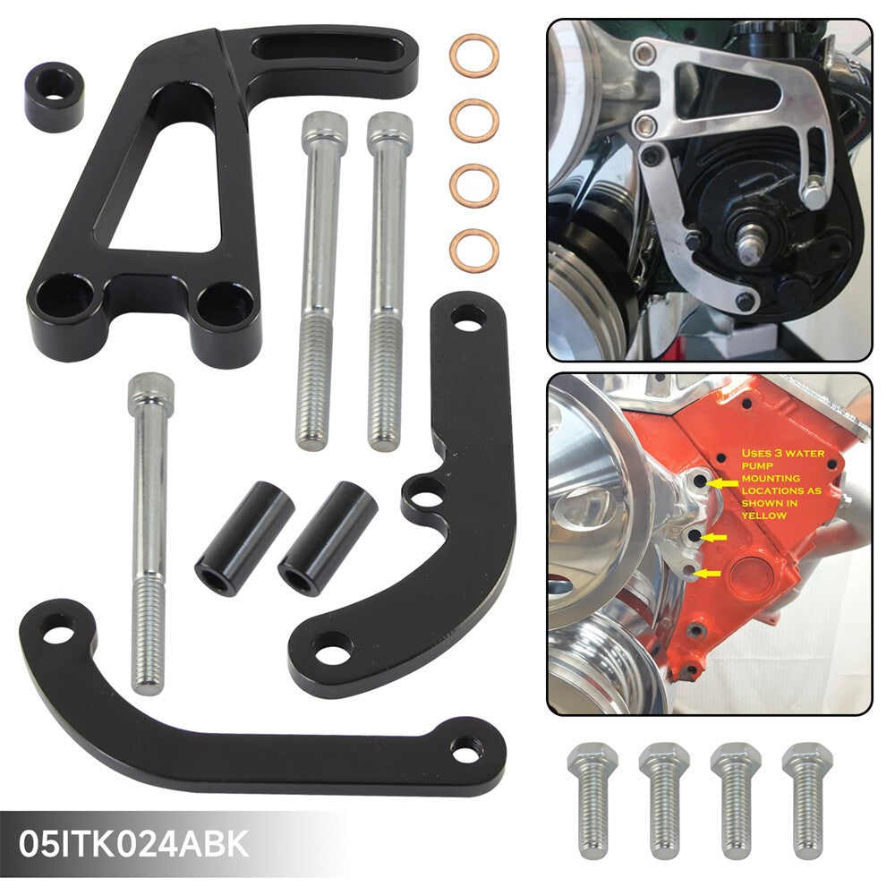 Polished Aluminum SB Chevy LWP Power Steering Bracket SBC Long Water Pump 350