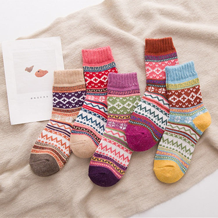 5 Pairs Women Wool Cashmere Warm Soft Thick Casual Multicolor Winter Socks Lot