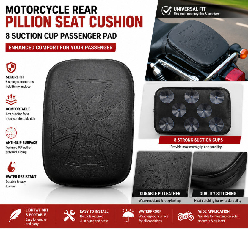 8-Suction Cup Rear Passenger Pillion Passenger Pad Seat Mat For Motorcycle Bike