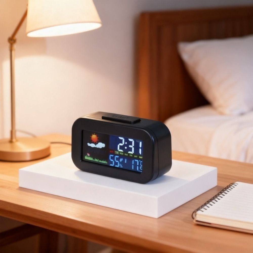 Weather Forecast Digital Alarm Clock W/ Backlight Temperature Humidity LED Clock