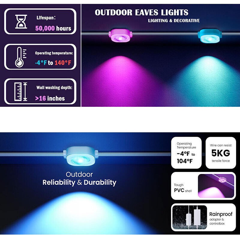 Permanent Outdoor Eaves Lights Smart RGBIC App Remote LED DIY Scene Modes lamp