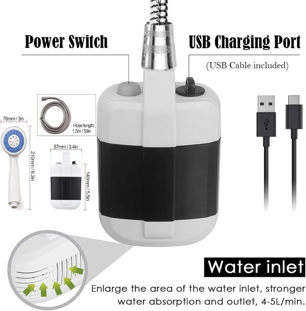 Camping Shower USB Portable Rechargeable Electric Shower Pump for Hiking Outdoor