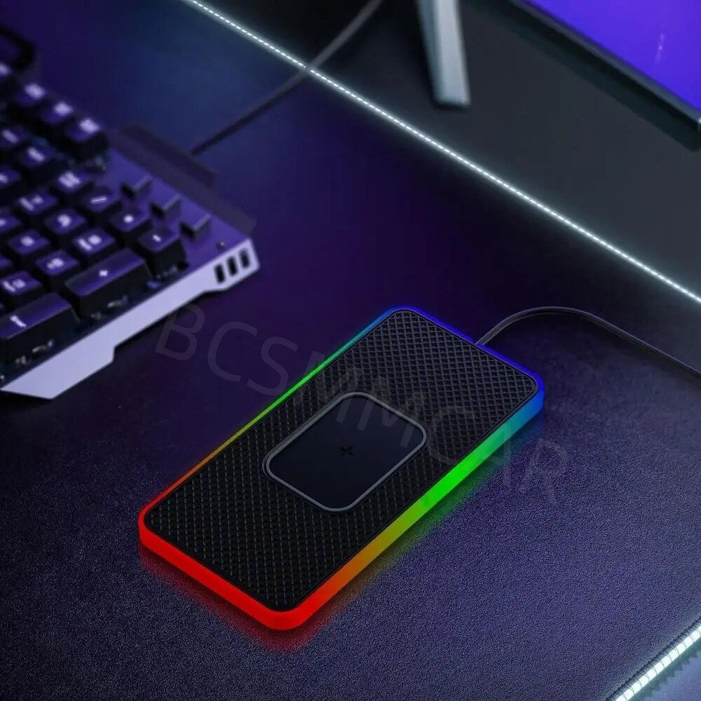Wireless Car Phone Charger Pad Fast Charging Non-slip Mat W/LED Atmosphere Light