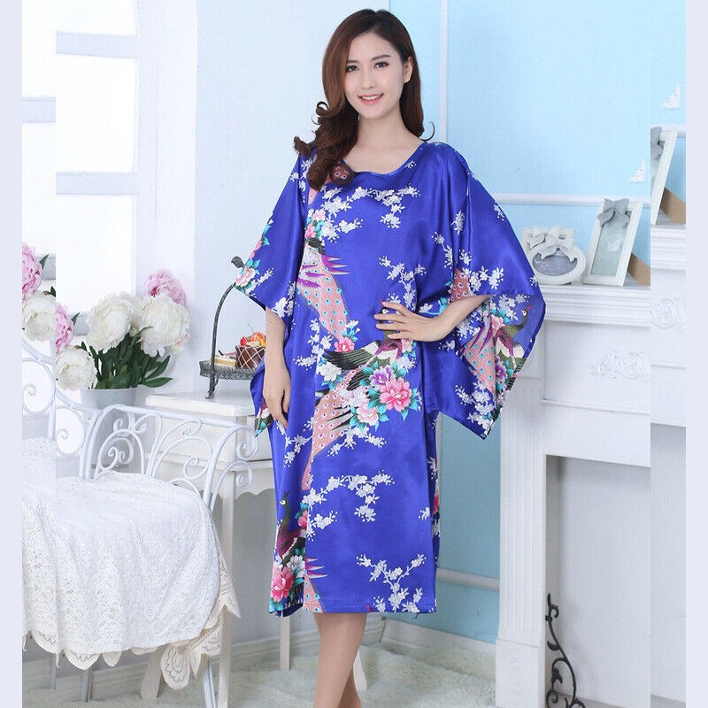Women Pullover Nightdress Ice Silk Plus Sleepwear Chinese Traditional Night Robe