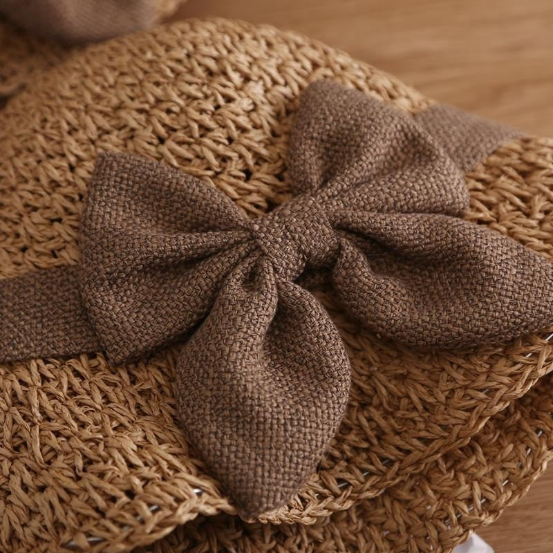 Elegant Woven Straw Sun Hat with Bow, Wide Brim Foldable & Breathable Sun Hat
