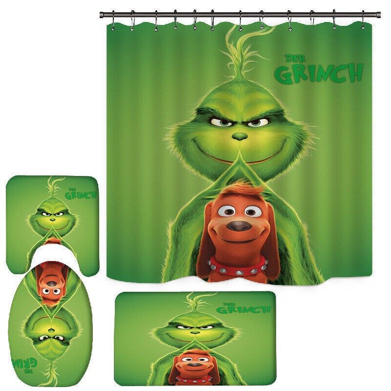 3D How the Grinch Stole Christmas Shower Curtain Bath Mat Toilet Cover Rug UK