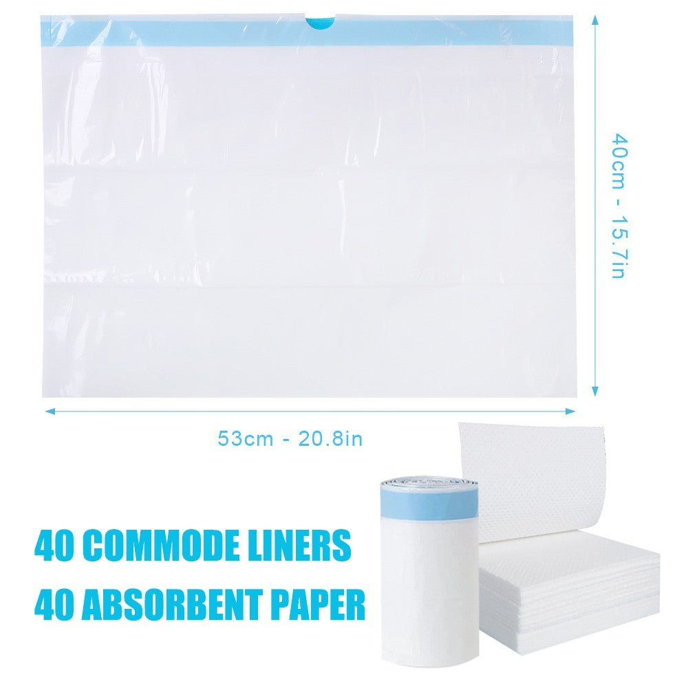 Pack of 40 Commode Liners with Absorbent Pad Odorless Disposable Bags Universal