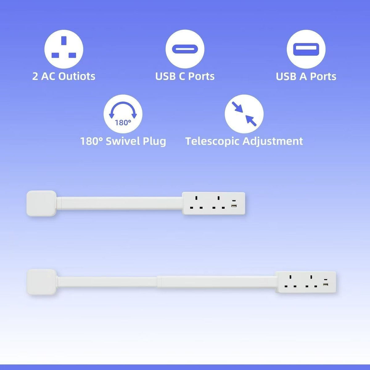 Electrical Outlet Extender Stick Power Socket Expander Rotates 180°