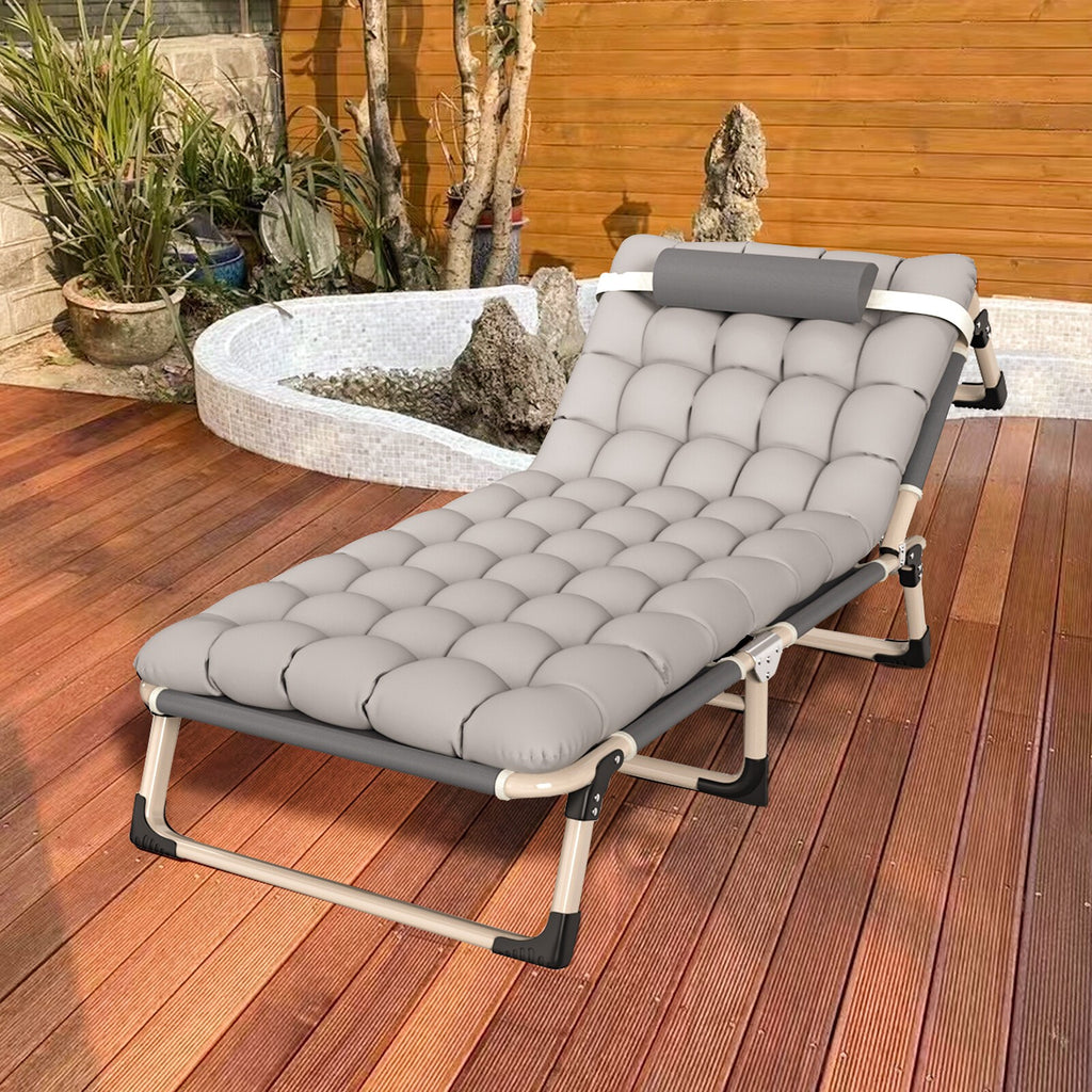 Reclining Sun Lounger Garden Folding Chair Bed Recliner Beach Camping with mat