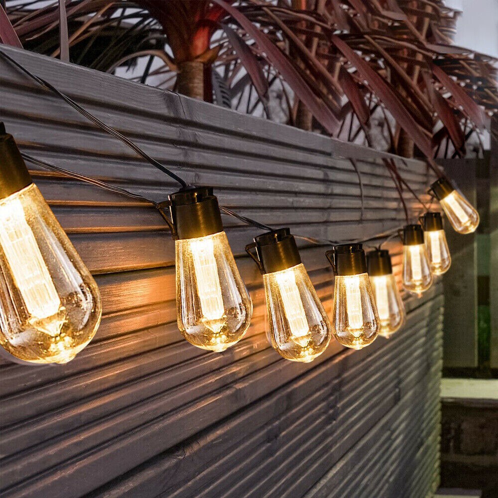 20 LED Solar Powered Retro Bulb String Lights Garden Outdoor Fairy Lamps UK-