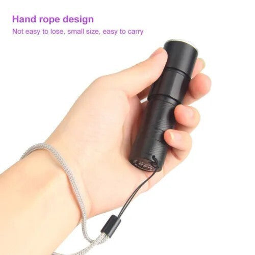 395 LED UV Torch Flashlight Light USB Rechargeable Ultra Violet Blacklight Zoom