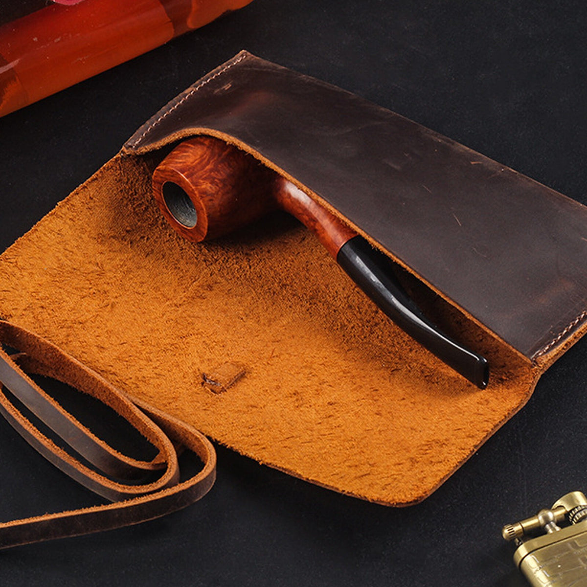 Crazy Horse Leather Folding Pipe Bags Tobacco Roll Pipe Accessories Pouch Cases