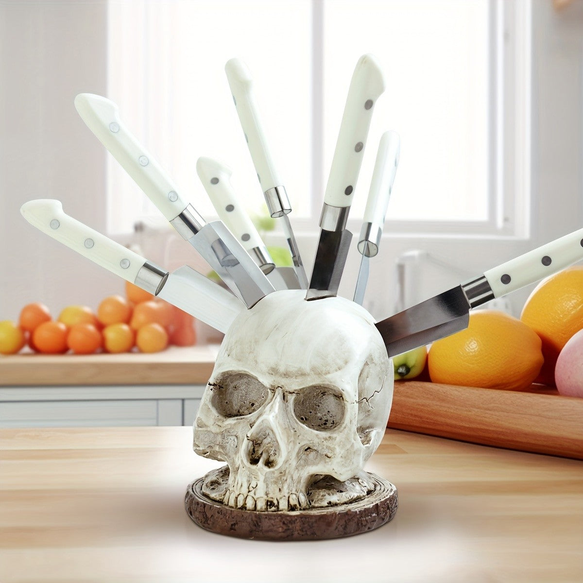 Skull Knife Holder For Kitchen Storage, Horror Kitchen Storage Head Rack Decor