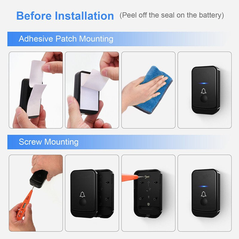 Wireless Door Bell Doorbell LED Flash Waterproof 500M Wall Plug In Loud Chime UK