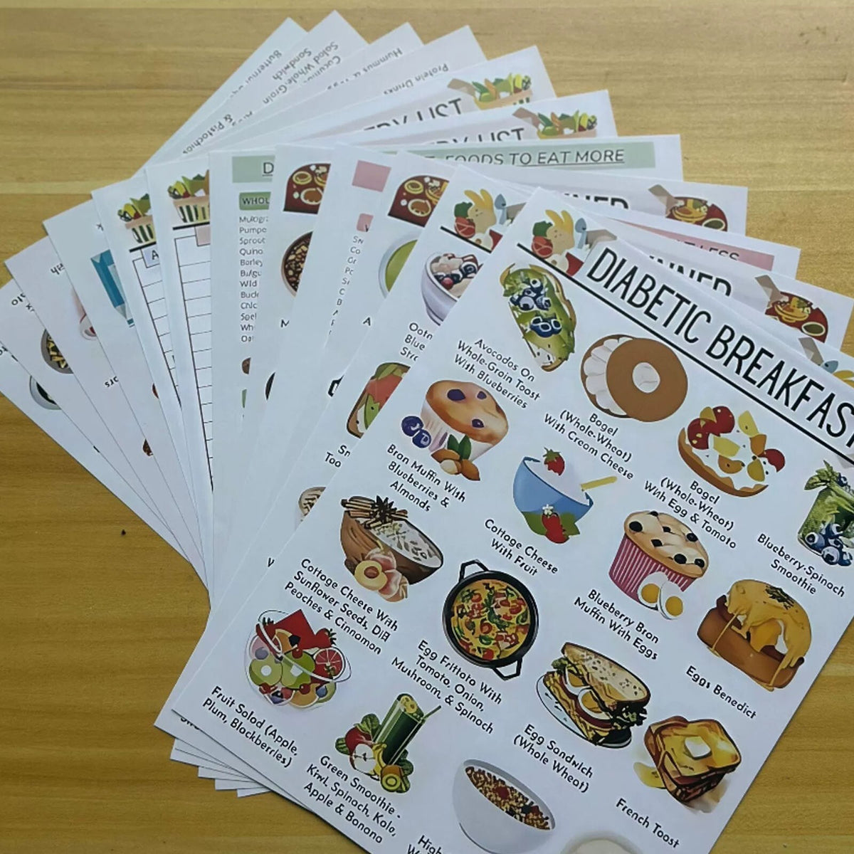 12PCS Laminated Diabetes Healthy Food List Meal Planning Reference Pamphlet