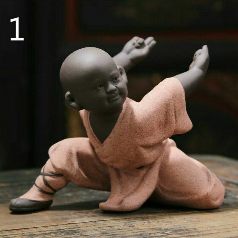 New Kung Fu Ceramic Small Buddha Statue Monk Martial Art Figurine Ornament Home-