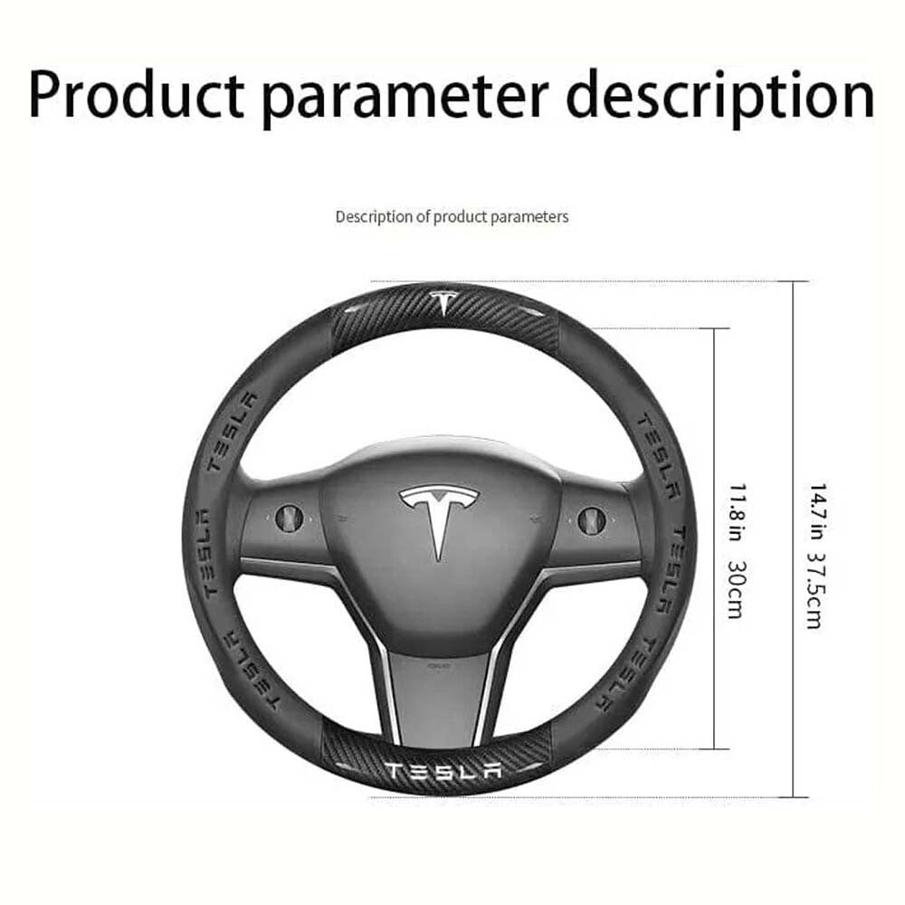 For Tesla Model 3Y Round Type Carbon Fiber Leather Car Steering Wheel Cover1 ~~~