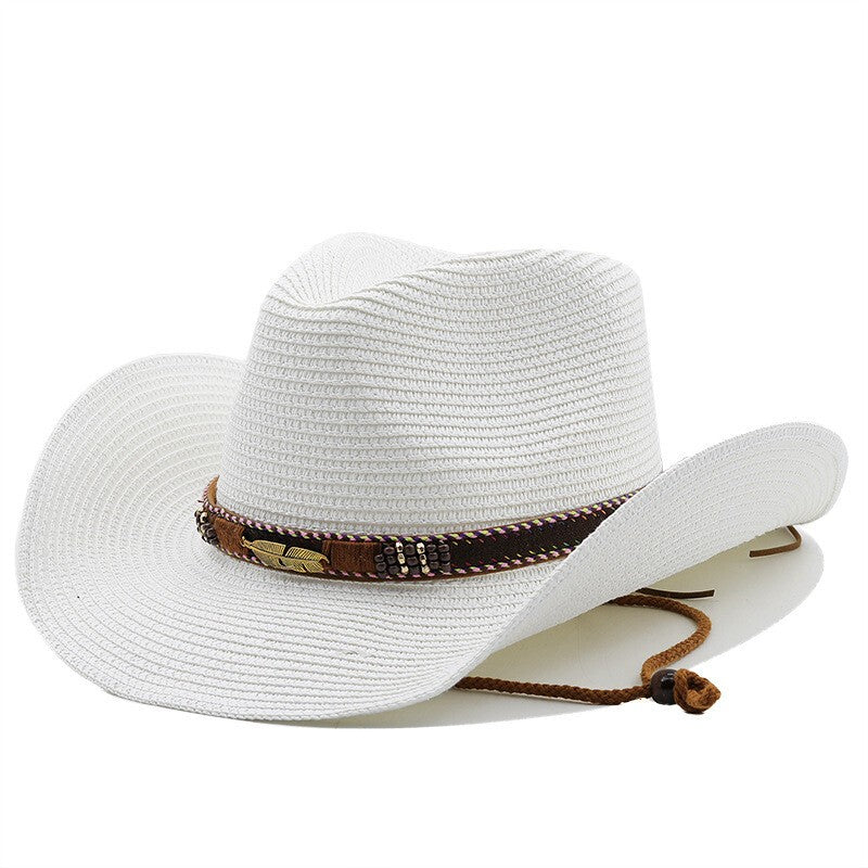 Women Mens Straw Western Cowboy Hat Outdoor Wide Brim Sun Protection Hat New uk