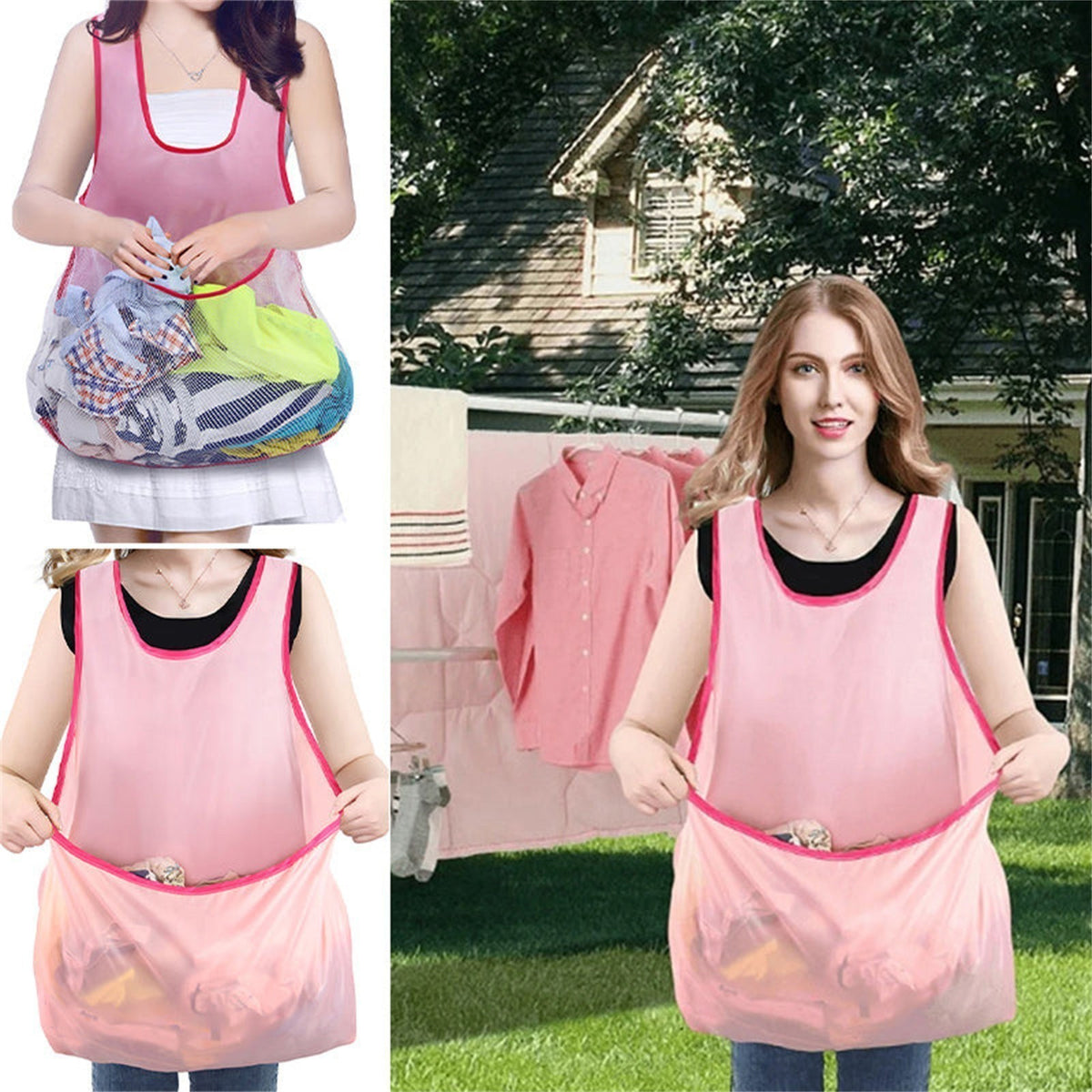Portable Clothes Drying Apron Laundry Apron With Large Pouch For Women