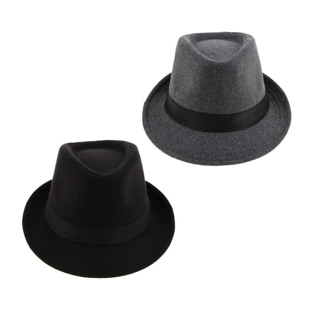 Men's Manhattan Gangster Trilby   Winter Warm Wool Blend Fedora Hat Black