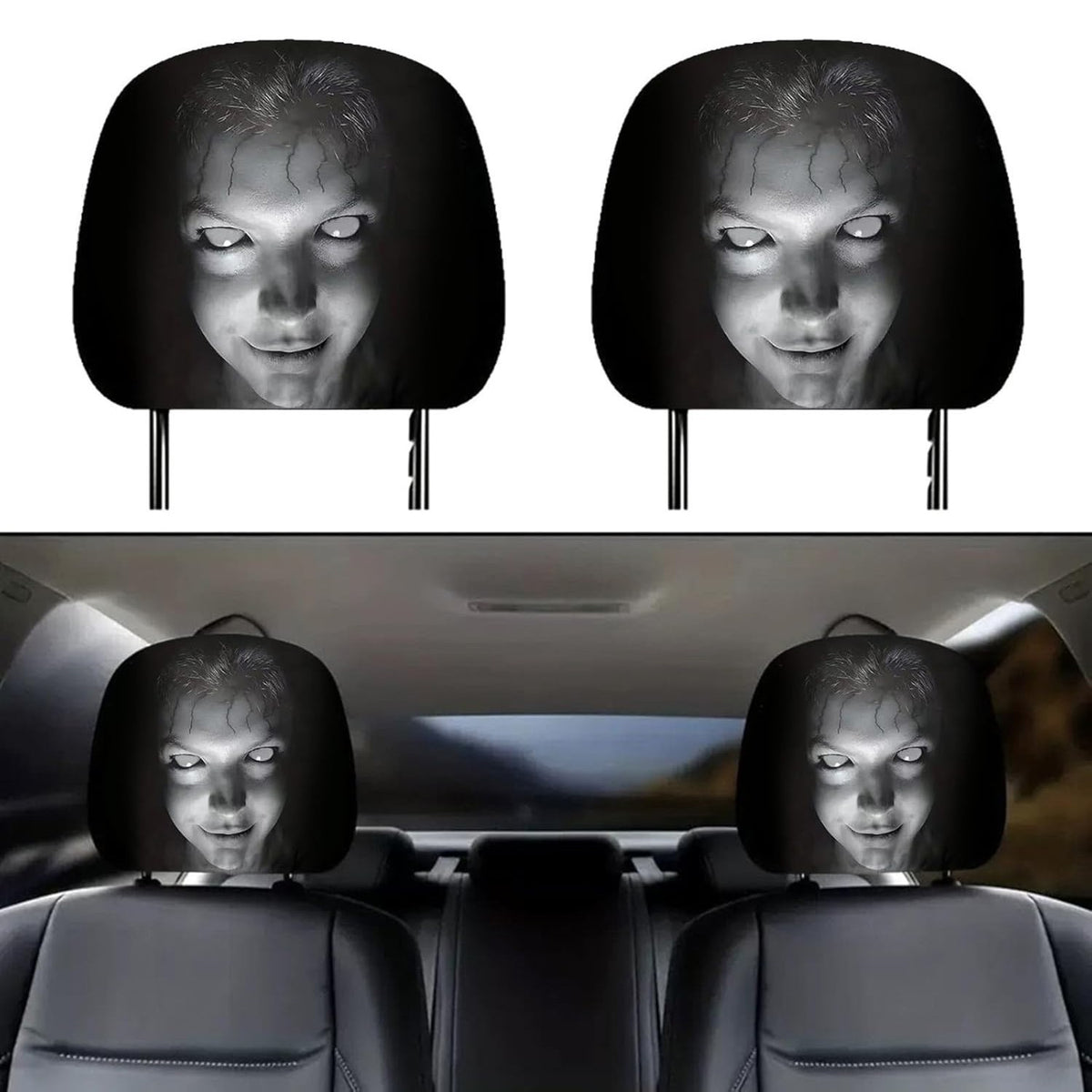 Car Headrest Covers Bold Funny Face Faces Cover, Humorous Car Cushion Covers