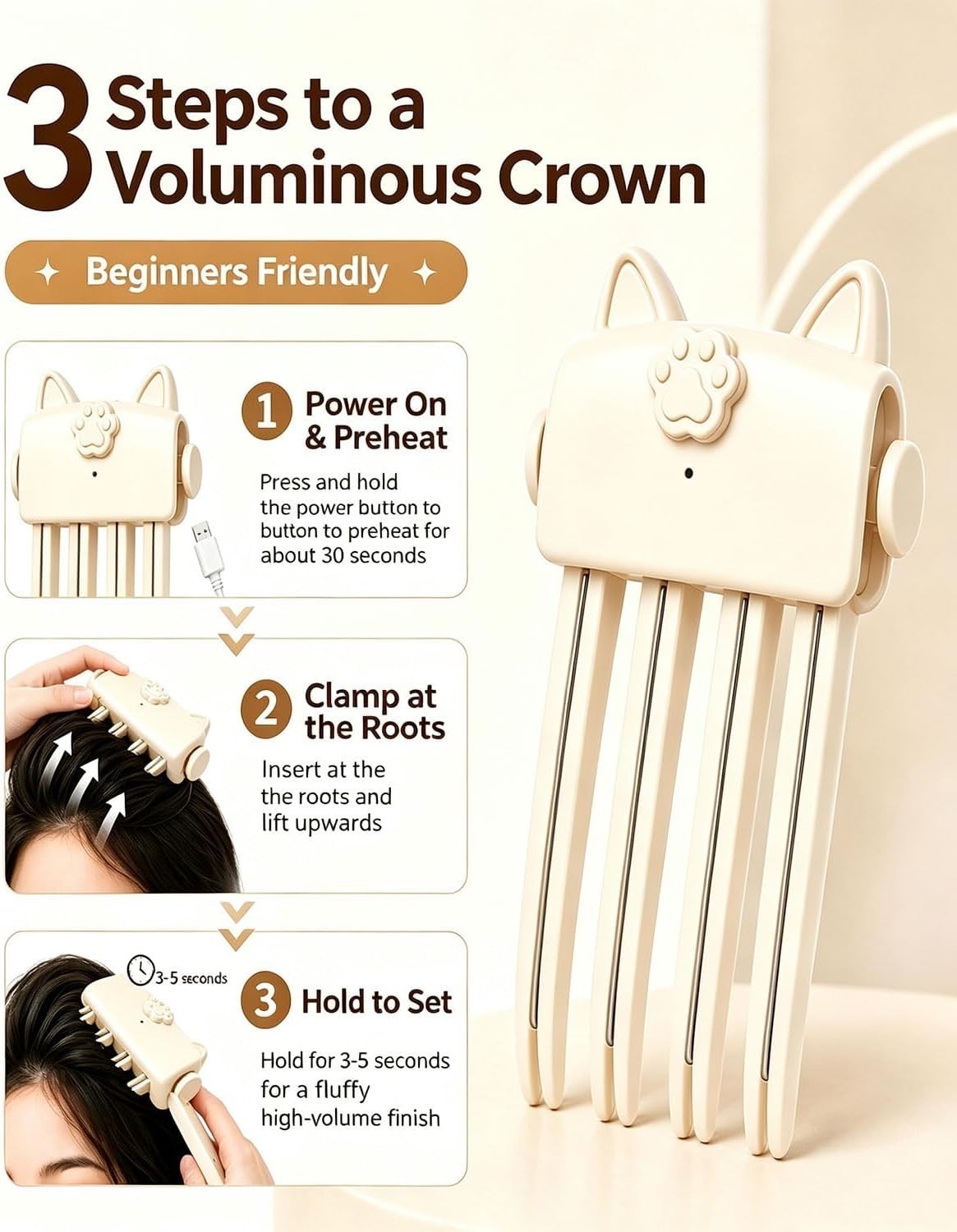 Electric Cordless Heated Hair Volume Clip - Root Clips for Curly Hair Volume