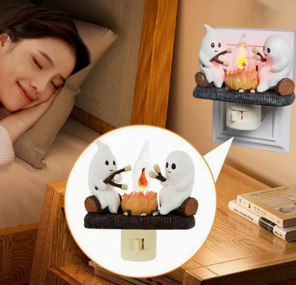 Plug In Night Light - Spooky Halloween Ghost Flickering Flame Kids Nightlight