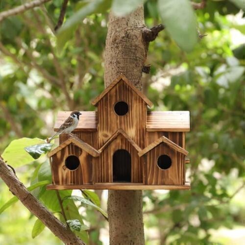 Hanging Wooden Bird House Feeder – Garden Feeding Station & Wood Shelter