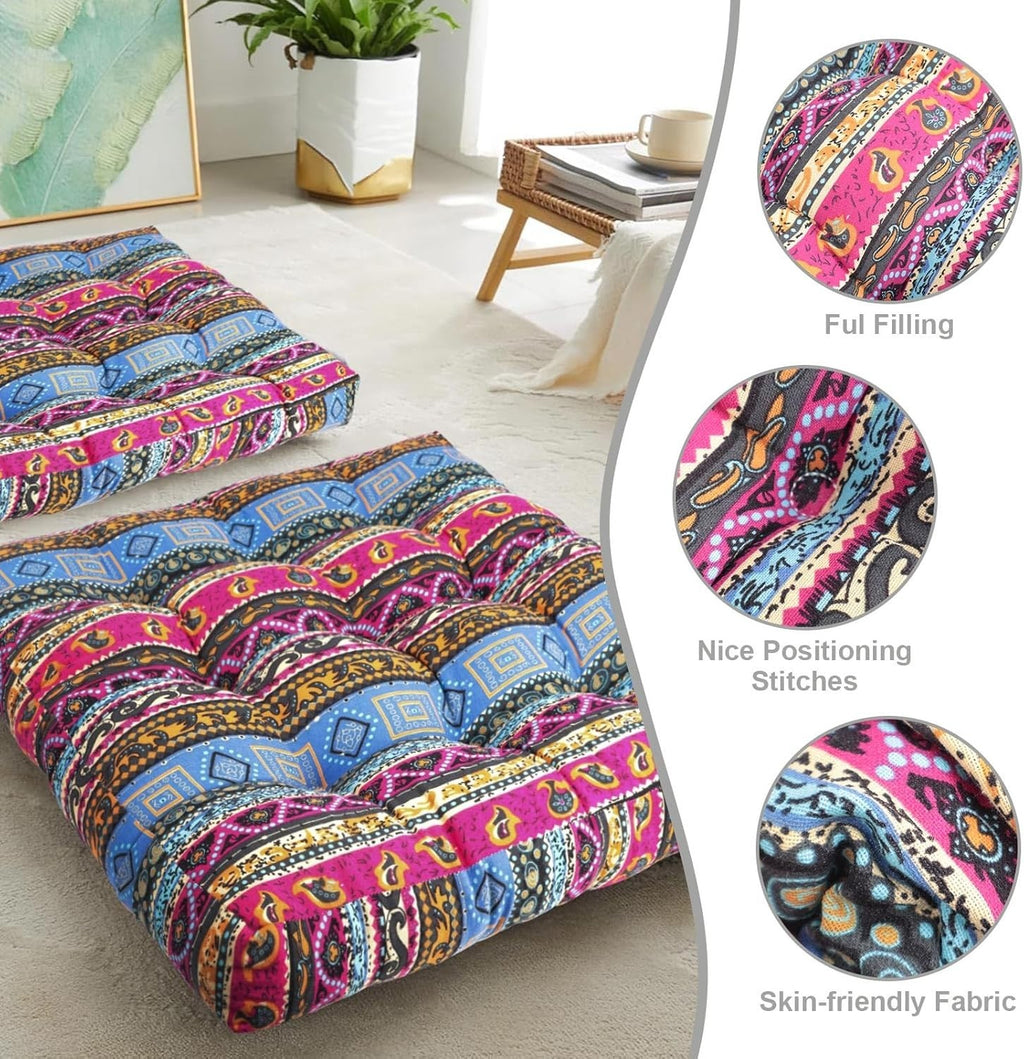 Indian Large Floor Cushion Square Meditation Yoga Seating Cushion Cotton Linen