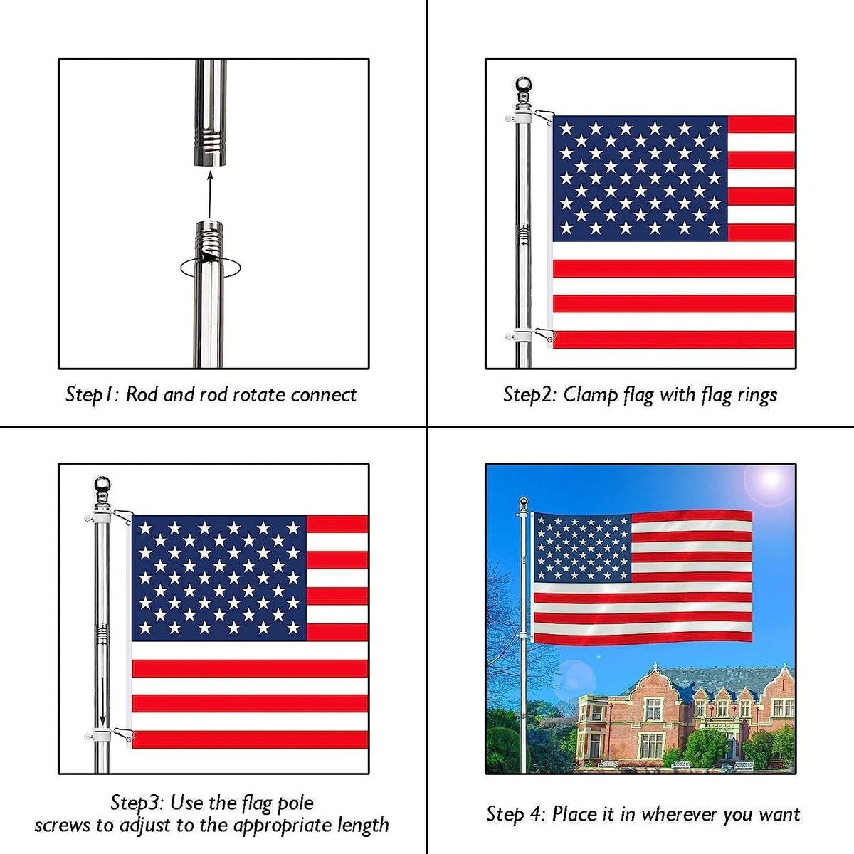 Wall Mounted Outdoor 6ft Flagpole Anti Winding Rotatable Splicing Flagpole